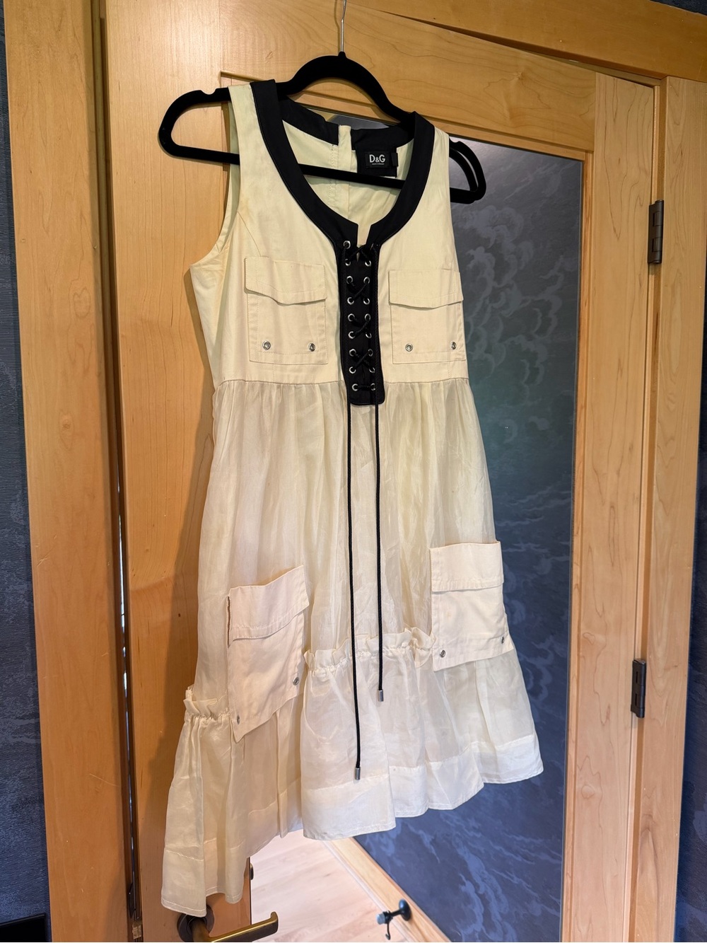D&G Cream Dress with Black Lace-Up Trim